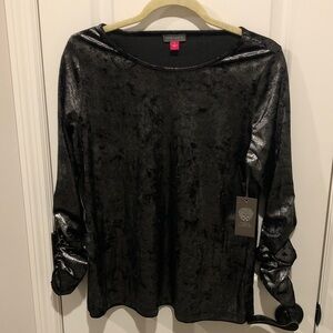 Vince Camuto Metallic Velour Long Sleeve Top with Rouched Sleeves Sz Large NWT